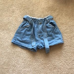 stretchy waist baggy denim shorts